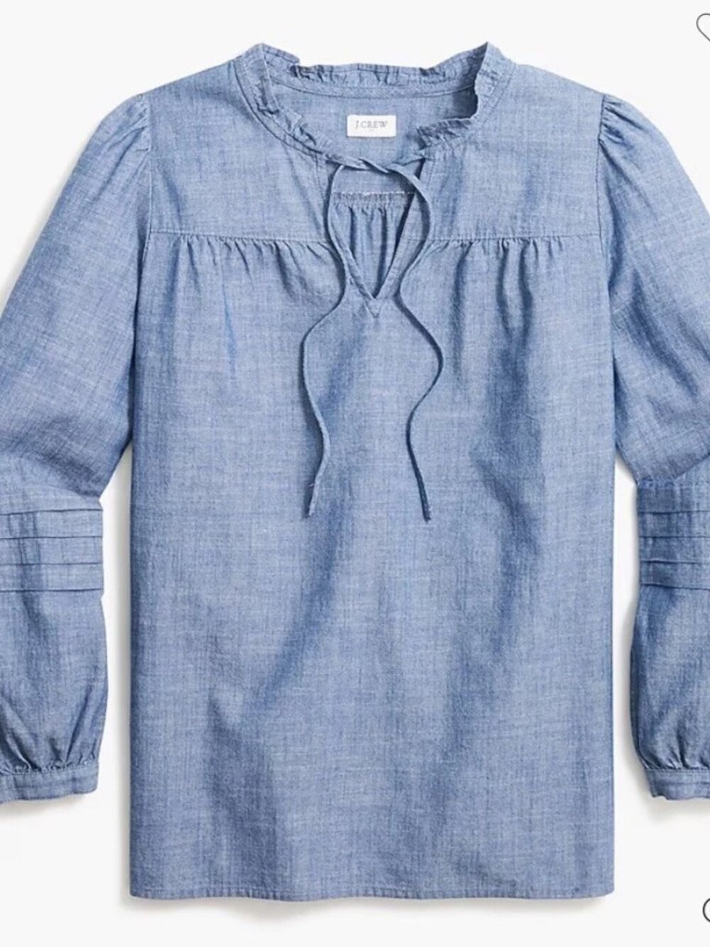 J.Crew Popover Chambray Ruffle Neck Peasant Top Womens XXS Long Sleeve Cotton